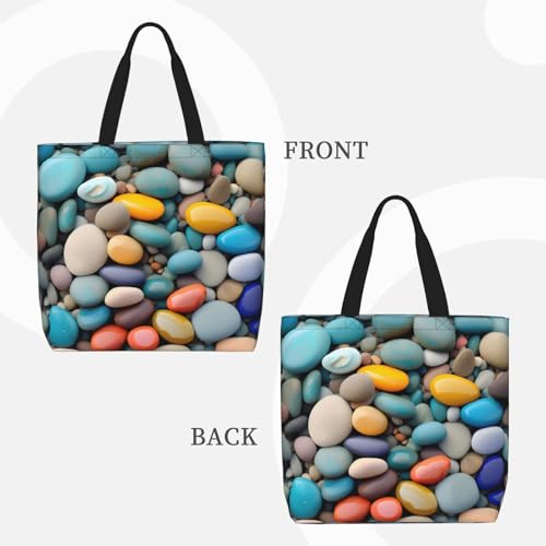 Beach Colored Pebbles Print Women Reuseable Handbag, Grocery Bag Foldable For Shopping Travel Activity3