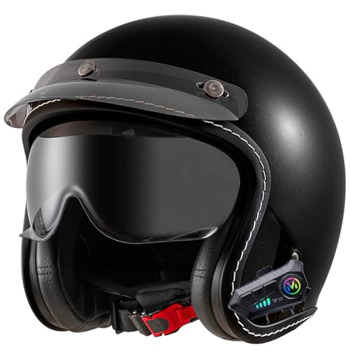 Casco Moto Bluetooth Abierto con Visera Cascos Half-Helmet 3/4 ECEDOT Homologado Casco Moto Jet para Mujer Hombre Adultos Medio Cascos de Motocicleta Scooter Cruiser 3,XXL(63~64CM)
