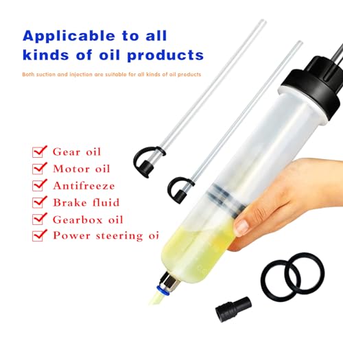 ZBGUN 1PC Manual Car Fluid Extractor Pump with Hose, 200CC Automotive Brake Oil Pump with Washer, Universal Vehicle Fluid Filler for Power Steering Transmission and Brake Fluid Change (Transparent)