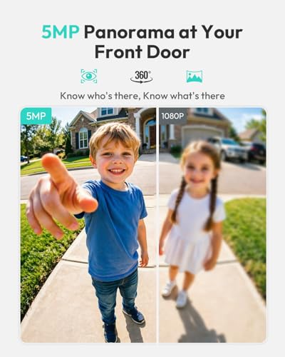 Image of BOTSLAB 5MP Wireless Video Doorbell Camera,180 Head-to-Toe View, AI Motion Detection, VR Mode, Battery or Wired Powered, Package Detection, 32GB SD Card, 6400mAh Battery,Easy Installation,2.4GHz WiFi