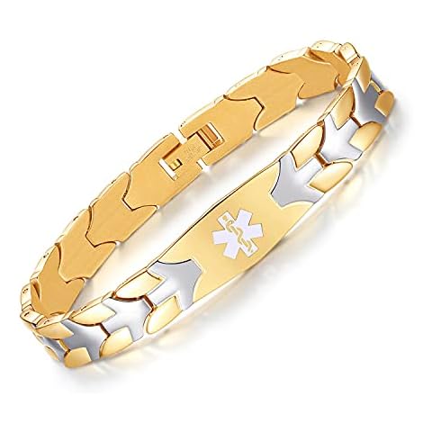 Tarring Flying Fish Medical Alert Bracelets for Men & Women Customizable Stainless Steel Medical ID Bracelets (Gold-8.5") Cover