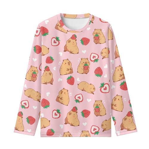 Image of Girls Cartoon Print Long Sleeve Graphic Tee Casual Crew Neck T-Shirts for 3-16 Years Little Girls