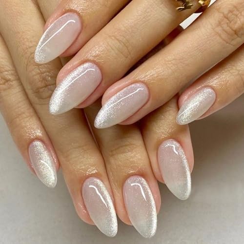 Modelones Cat Eye Press on Nails Almond, Spring Short Fake Nails,...