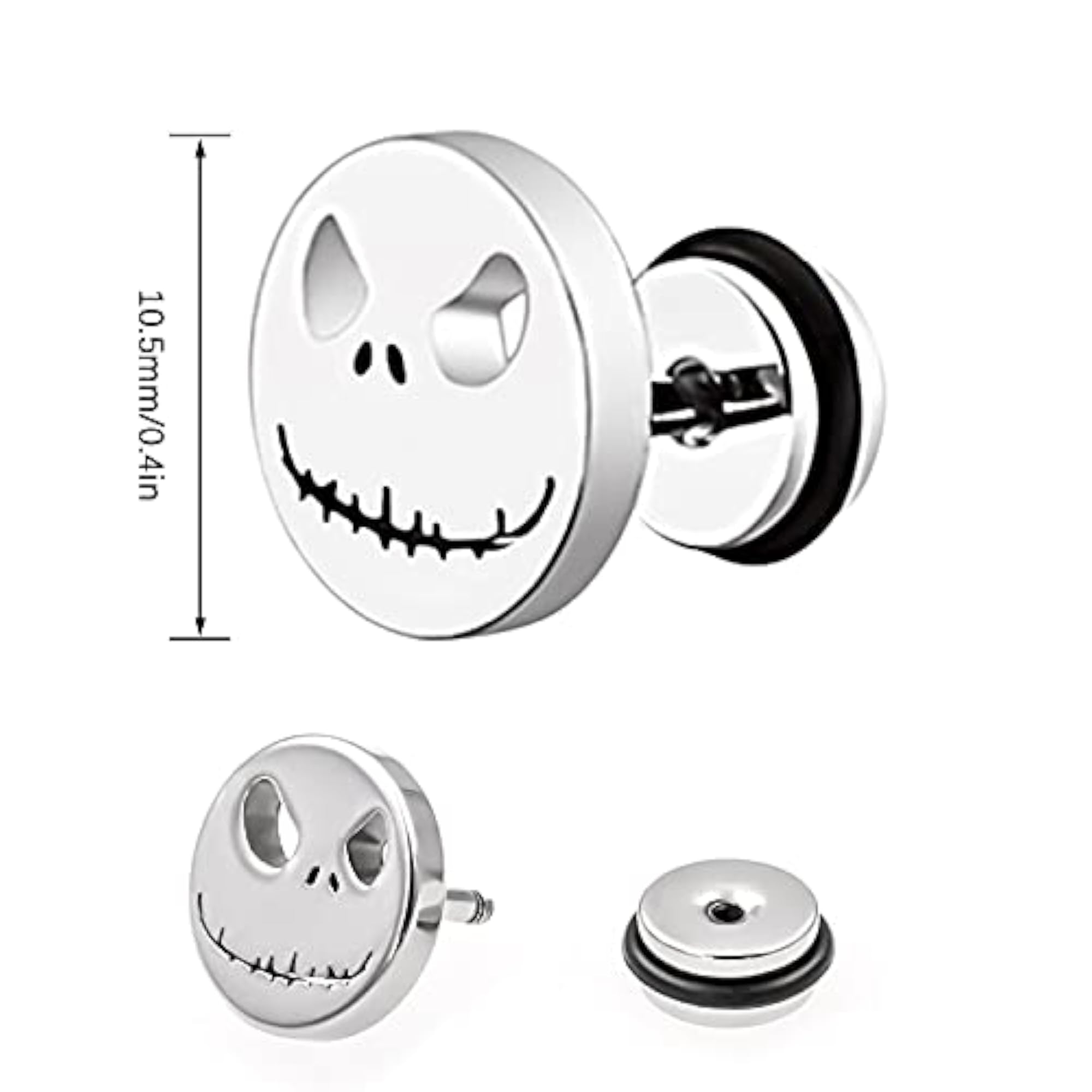 2 Pcs Skull Stud Earrings for Men, Punk Style