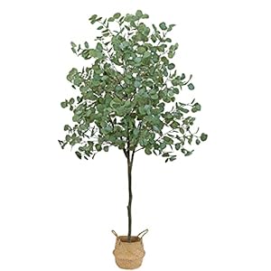 GTIDEA 6Ft Faux Trees Indoor Artificial Eucalyptus Tree Fake Tree in Pot Fake Plants Indoor Tall Faux Plants for Home Decor Living Room Office (Included Woven Basket and Dried Moss)