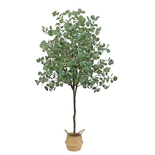 GTIDEA 6FT Artificial Eucalyptus Tree Fake Tree in Pot Fake Plants Indoor Tall Faux Plants for Home Decor Living Room Office (Included Woven Basket and Dried Moss)