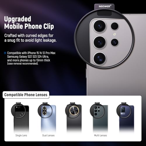 Image of NEEWER 67mm Clip On Variable ND Filter Kit with Cold Shoe Phone Clip, Adjustable ND2-32 Filter Compatible with iPhone 17 16 15 Pro Max Plus Android Samsung Galaxy S24 S25 Ultra