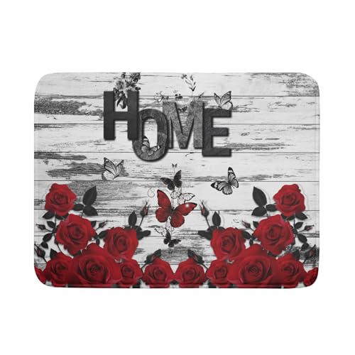 Red Rose Dish Drying Mat 18x24 inch Romantic Floral Absorbent Microfiber Sink Counter Dishware Drainer Pad for Kitchen Coffee Bar Decor