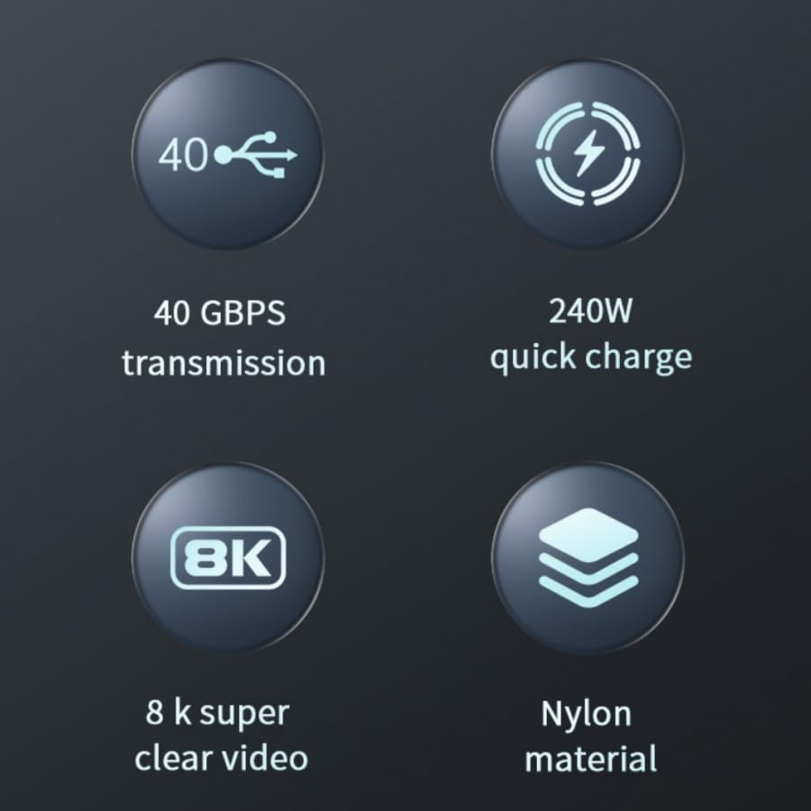 Miniatura 3 de Cable USB tipo C, USB4, Thunderbolt 4, compatible con carga rápida de 240 W y video ultra claro 8K, transferencia de datos de 40 Gbps, compatible