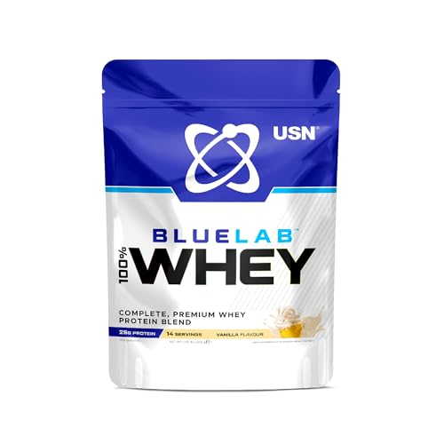 USN Blue Lab Whey Protein Powder, Vanilla Flavour - 476g (14 Servings), Premium Whey Isolate Protein Dietary Supplement, Post Workout Lean Muscle Growth BCAA Amino Acids Powder
