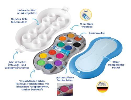 Pelikan Deckfarbkasten Space, 12 Farben + 1 Tube Deckweiß, Blau