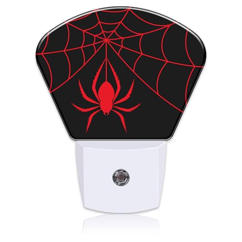 Image of Red Spider Night Light for Kids, Spider Web LED Night Light Plug into Wall with Dusk to Dawn Sensor for Girls Boys Women Men Bedroom, Hallway, Kitchen, Bathroom, Stairs Decor