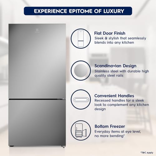 Image of Electrolux 496L 1 Star Double Door Refrigerator with AI CoolAssist, Bottom Mount Freezer, GreenZone Technology, Cooling 360, Inverter, Frost Free, UltimateTaste 700, EBE5002C-S, Stainless Steel