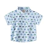 Toddler Baby Boys Lapel Short Sleeves T-Shirt Button Car Cartoon Printed Infant Polo Pullover Lovely Little Kids Tops (Blue,90/18-24 M,24 Months,18 Months,Unisex,Big Kid,US,Age)