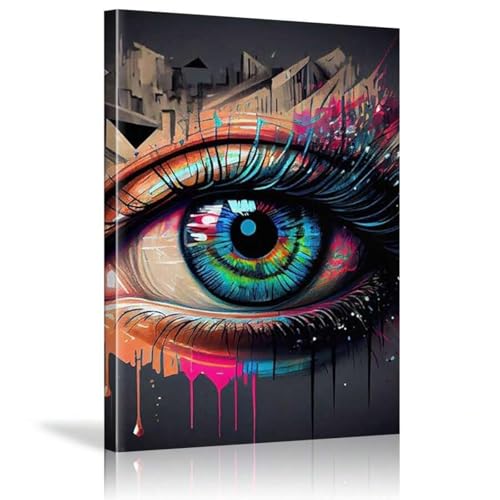 Œuvre d'art imprimée yeux colorés graffiti sur toile de haute qualité format 50 x 70 cm