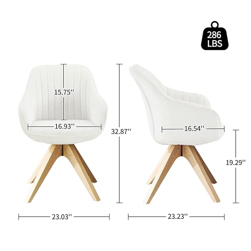 Art Leon Dining Chair, Mid Century Modern Fabric Upholstered Swivel Dining Room Chair with Oak Wood Legs, Leisure Side Chair with Arms for Living Room, Off White - Thumbnail 3