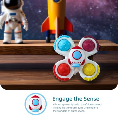 Image of LiKee Strong Suction Cup Fidget Rotating Sensory Bath Toys for Baby Christmas Stocking Stuffers, Airplane Car Travel Table & Window Toys for Toddler Boys and Girls, 10+ Months