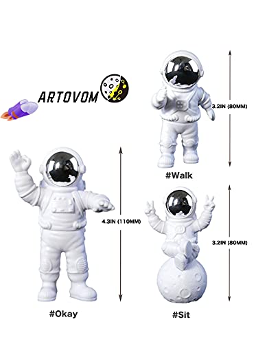 Artovom 3Pcs Astronaut Figurines Cake Topper Outer Space Action Figure Statue Spaceman Model Decorative Party Display Miniature Astronaut (Silver/White, Set) #TOP3