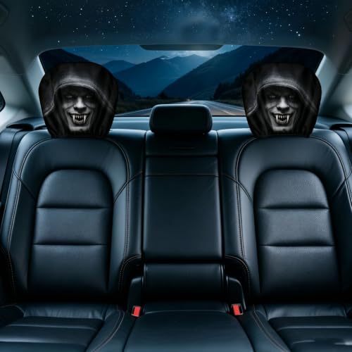 Scary Headrest Covers for Cars, 2 Pack Machine Washable Breathable Universal Haghost Face Headrest Covers,Funny Soft Halloween Seat Protector for Auto Truck Vehicle SUV Interior Accessories (Black 2) - image 2