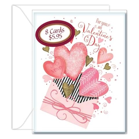Leanin' Tree, 8 Pack of Valentines Day Cards for Kids School and Envelopes, Cute Valentine Cards Pack, Colorful Valentines Cards, Galentines Day Card Cover