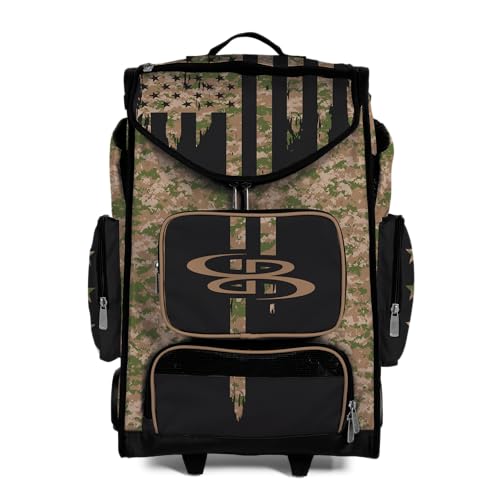 Boombah Ultrapack Hybrid Rolling Bat Bag - Wheeled & Backpack Version - USA Tribute Olive Drab/Teak Brown/Brown