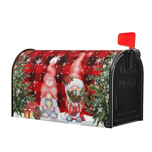 Image of Winter Gnomes Mailbox Cover Magnetic- Large Size 25.5x21 Inch- Christmas Trees Winter Snowflakes Red Black Buffalo Plaids Mailbox Wrap Post Cover for Yard Garden Outside Home Decor