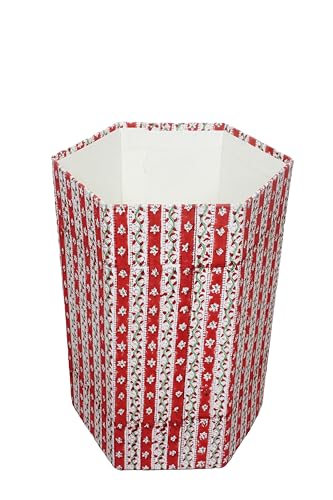 Image of Generic 3.3 Gallon Cotton Hand Block Printed Paper Waste Basket |Small Decorative Trash Can for Housewarming Gifts in Living Room, Bedroom, Bathroom | Eco-Friendly, Plastic-Free (1, RED White)