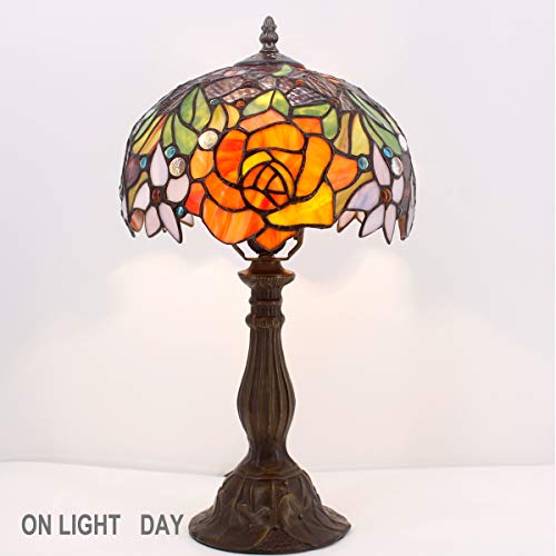 Image of WERFACTORY Tiffany Style Table Lamp Stained Glass Bedside Lamp 18 Inch Tall