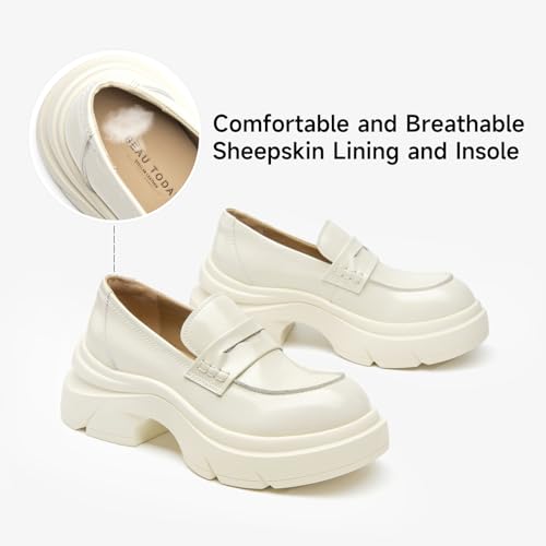 Image of BEAU TODAY Womens Platform Loafers, Leather Penny Loafer Shoes
