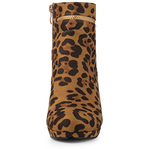 Allegra K Allegra K Women's Slip on Zip Round Toe Leopard Heel Leopard Ankle Boots 6 M US