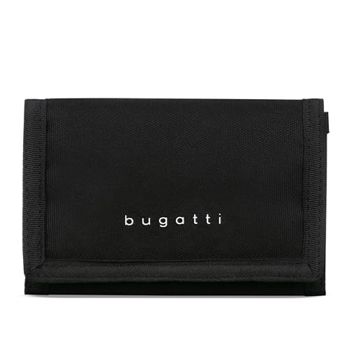 bugatti Trifold Unisex Geldbörse mit Klettverschluss, Portemonnaie mit RFID-Schutz, schwarz
