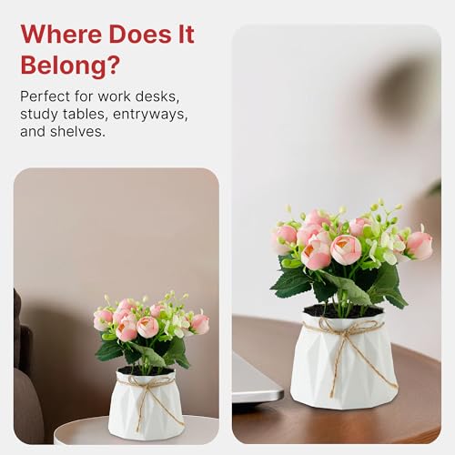 Image of The Better Home Artificial Plant with Pot | Fake Plant | Decorative Material | Home Decoration Items for Living Room Office Decor Items | White Pot | Pink Flower | 1 Piece Pack Size