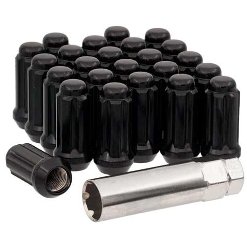14x1.5 Bulge Acorn Spline Lug Nuts 1.9" Length - 6 Lug Kit with Key, Black, Cold Forged & Triple Plated for Maximum Strength & Corrosion Resistance, Complete Install Set for Trucks by West Coast Wheel Accessories - Used condition - US$20.17