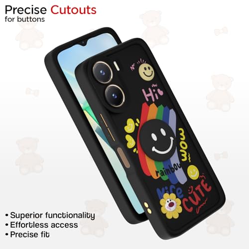 Image of Pikkme Back Cover for Vivo T2X / Y16 / Y56 5G / T2X / Y56 | Soft Silicone| Cute Rainbow Smile & 3D Cartoon Flower Design | Shockproof Raised Camera Protection Bumper Case (Black)