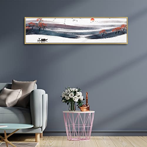 Image of PAINTINGMANTRA Scenic Lake Large Canvas Painting Framed Panel Wall Painting, Framed Luxury Paintings for Home Decoration, Living room, Bedroom & Office Decor (White, 13x47 Inch)