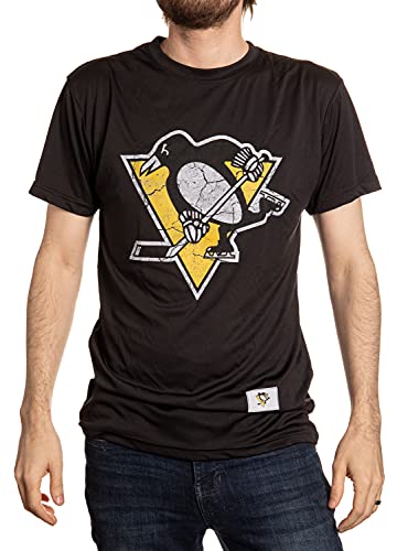 Calhoun NHL Mens Loose Fit Performance Rashguard Wicking Short Sleeve Shirt (Pittsburgh Penguins Large)