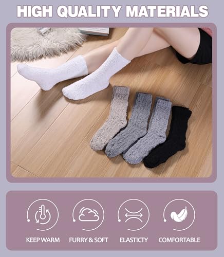 Image of LANLEO Fuzzy Socks for Women Soft Cozy Fluffy Slipper Winter Warm Microfiber Plush Sleeping Socks