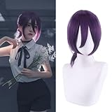 ANOGOL Hair Cap+Short Purple wig For anime cosplay Synthetic Hair with Bangs For Women Halloween Costumes Party