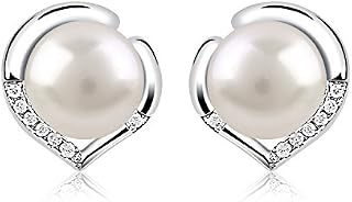 B.Catcher Pearl Earrings Freshwater 10mm Pearl Studs Earring Heart Set