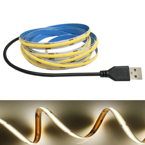 Image of TOPXCDZ DC5V COB Led Light Strip with USB Power Supply 300LED/m Flexible Lighting Natural White for Display Cabinet, Living Room,DIY Home COB Lighting Decor tv Lights (Natural White, 2M)
