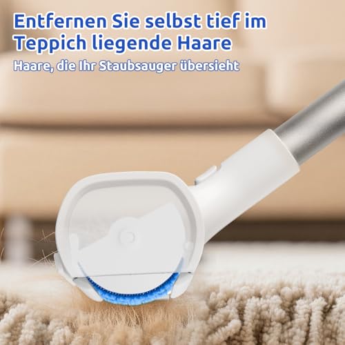 ACE2ACE Teppichrolle für Tierhaare, Teppichbürste Tierhaare, Tierhaarentferner Teppich für Hundehaare and Katzenhaare, kein Bücken, kein Knien, 1,5 m Langer Griff, Blau