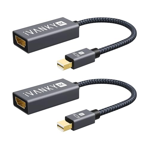 IVANKY Adaptador Mini DisplayPort A HDMI (2-Pack, Nylon Trenzado) Adaptador Thunderbolt A HDMI Compatible Con Microsoft Surface Pro, Lenovo Y Otro Dispositivo Con Puerto Mini DP-Gris