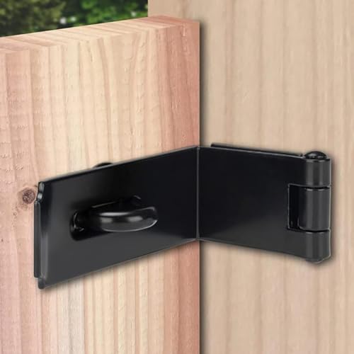 Image of GSHLLO 2 Pcs 4 Inch Stainless Steel Hinge Padlock 90 Degree Right Angle Door Clasp Security Window Locking Latch Door Gate Latch Hasp with Screws, 64 x 40 x 32 mm, Black