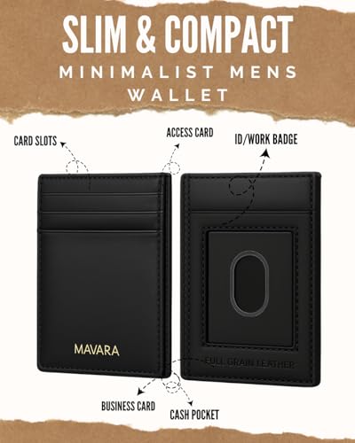 MAVARA Wallet for Men – Minimalist Slim Leather Front Pocket Card Holder with Cash Compartment – Double Side Design, Lightweight & Secure with Quick Access Slots3