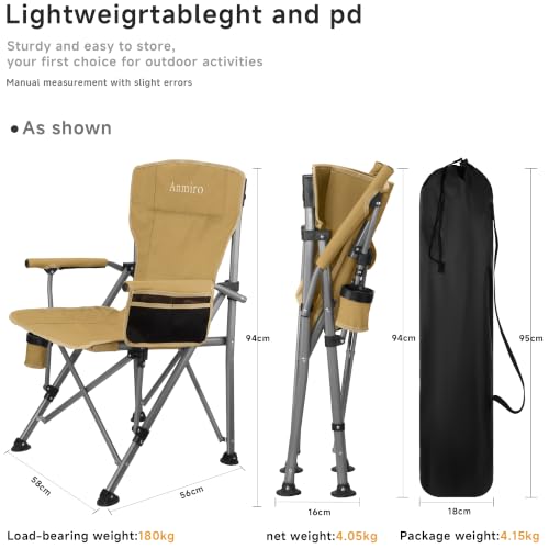 Image of Heavy Duty Folding Camping Chair for Camp, Picnic, Lawn, Fishing | Adjustable Back; Weight Capacity 400 LBS;Hard Arm Portable Chair;Cup Holder;Storage Bag;carrying bag