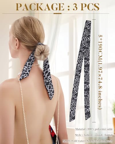 CHLINS 3 Pcs Head Scarves for Women Leopard Purse Bag Scarfs for Handbags Long Skinny Hair Band Neck Scarf for Women Girls2