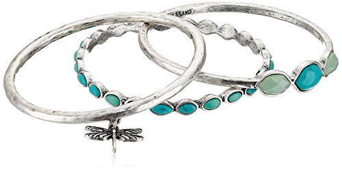 Lucky Brand Bracelet Set, Silver-Tone Turquoise Dragonfly Bangle Bracelets