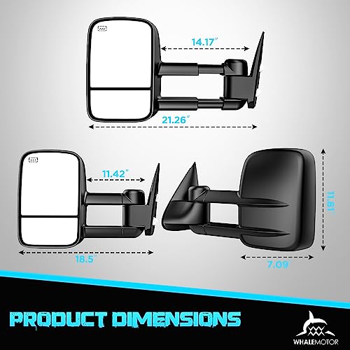 Image of Heated Tow Mirrors Compatible with 1999-2002 Chevy Silverado & GMC Sierra 1500 2500 3500 HD, Tahoe Suburban Avalanche Yukon Denali, Folding Extended Trailer Towing Side Mirrors