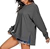 APEIYU Women Crew Neck High Low Long Sleeve Sweatshirts Loose Fit Solid Color Side Split Knit Pullovers Tops For ladies Grey XXL #1