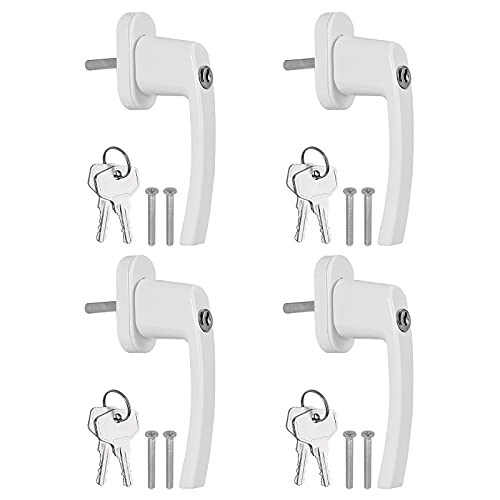 Neoteck 4pcs Poignées deFenêtres UPVC Verrouillage avec 8 Clés Poignée Porte Coulissante en Aluminium Blanc Longueur Tige 35 mm Serrure Antivol pour Sécutiré de Bébé Enfant Cover